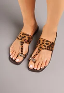 Klapki i japonki damskie - Panterkowe Klapki Japonki z Metaliczną Aplikacją Damissia - miniaturka - grafika 1