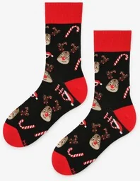 Skarpetki męskie czarne z reniferami i cukierkowymi laskami Art. 079 More - Skarpetki męskie - miniaturka - grafika 1