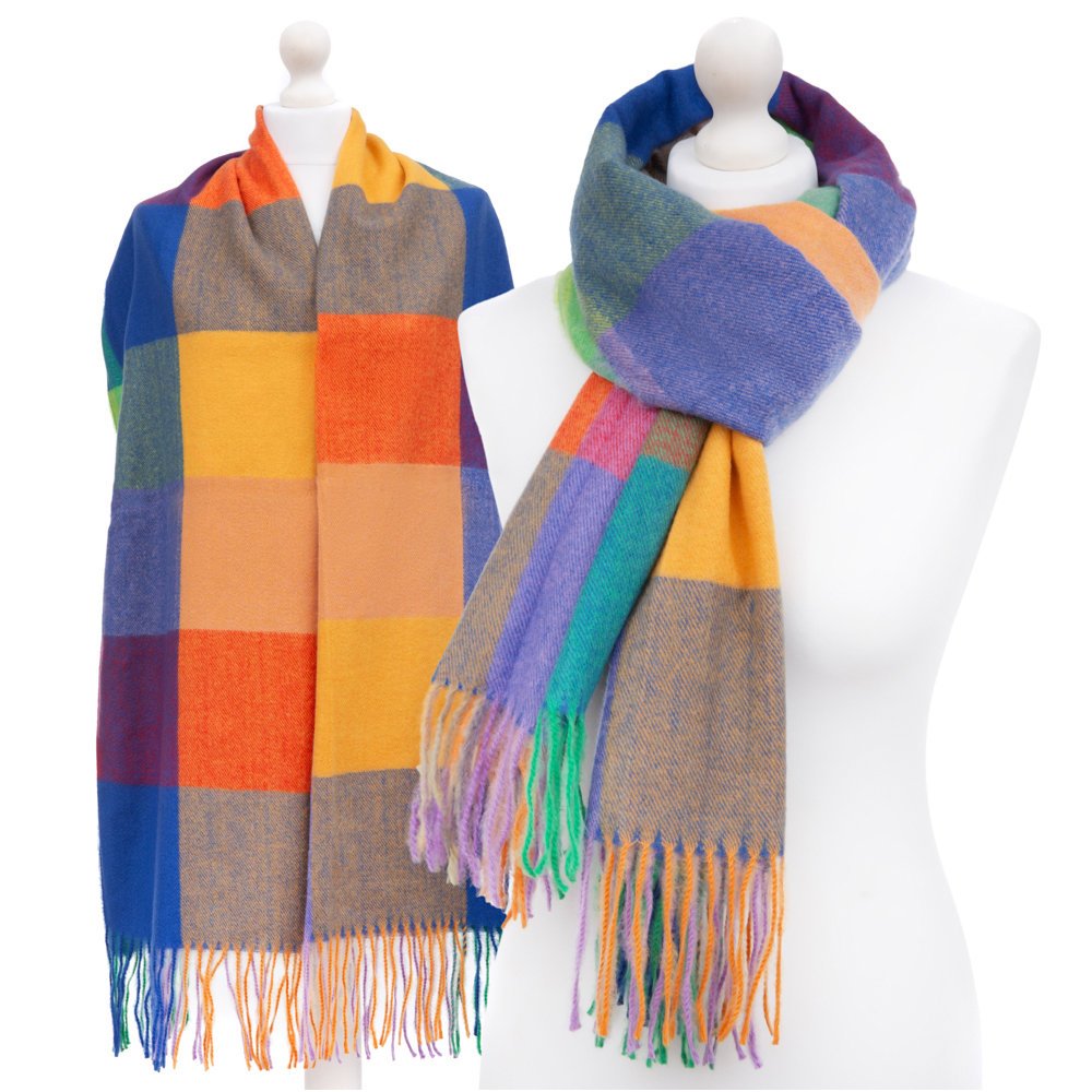 Duży Szal Damski Kaszmirowy Szalik Ciepły Kratka W Kratkę Kaszmir Kolory - Sza-H-9748-22