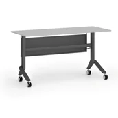 Biurka - Mobilny stół PRIMO MOVE, 1400 x 600 mm, podstawa czarna, szary - miniaturka - grafika 1