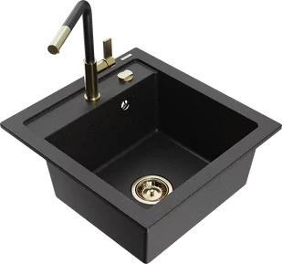 Mexen Vito zlewozmywak granitowy 1-komorowy z baterią kuchenną Flora, czarny/srebrny metalik - 6503-73-670401-57-G - Zlewozmywaki z baterią - miniaturka - grafika 1