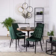 Stoły z krzesłami - Zestaw Stół Okrągły LINO 100 cm Orzech/Czarny i 4 Krzesła Tapicerowane do Salonu CORK Zielone Welurowe Nowoczesne Loft - miniaturka - grafika 1