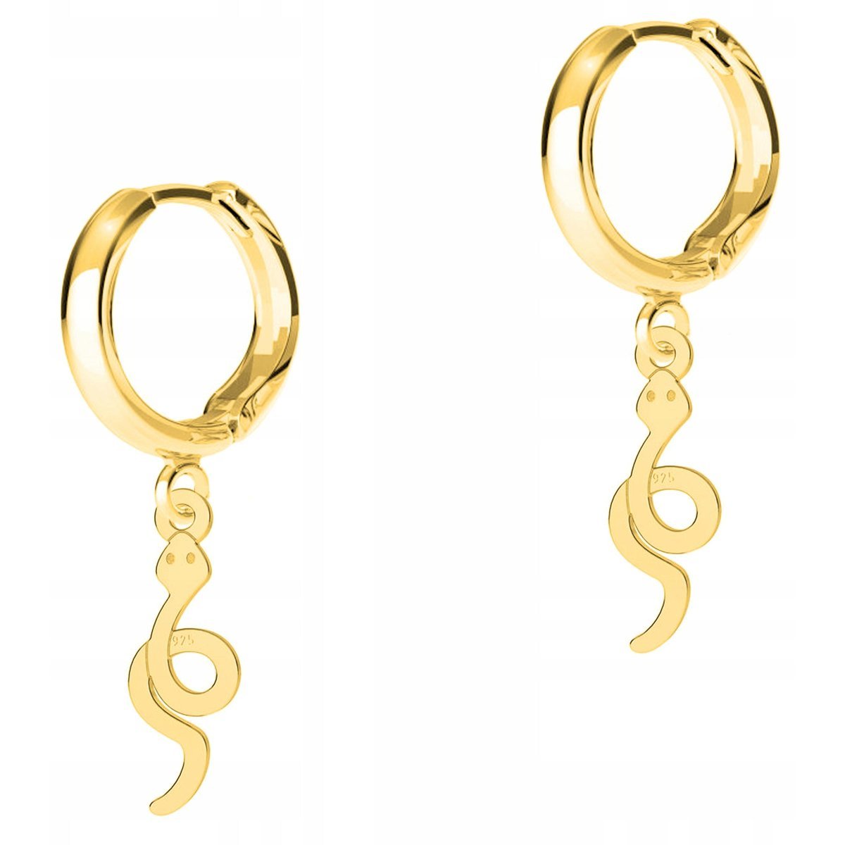 Złote Kolczyki Blaszki z Wężami Gady Węże Zwierzę Snake Wąż SREBRO 925