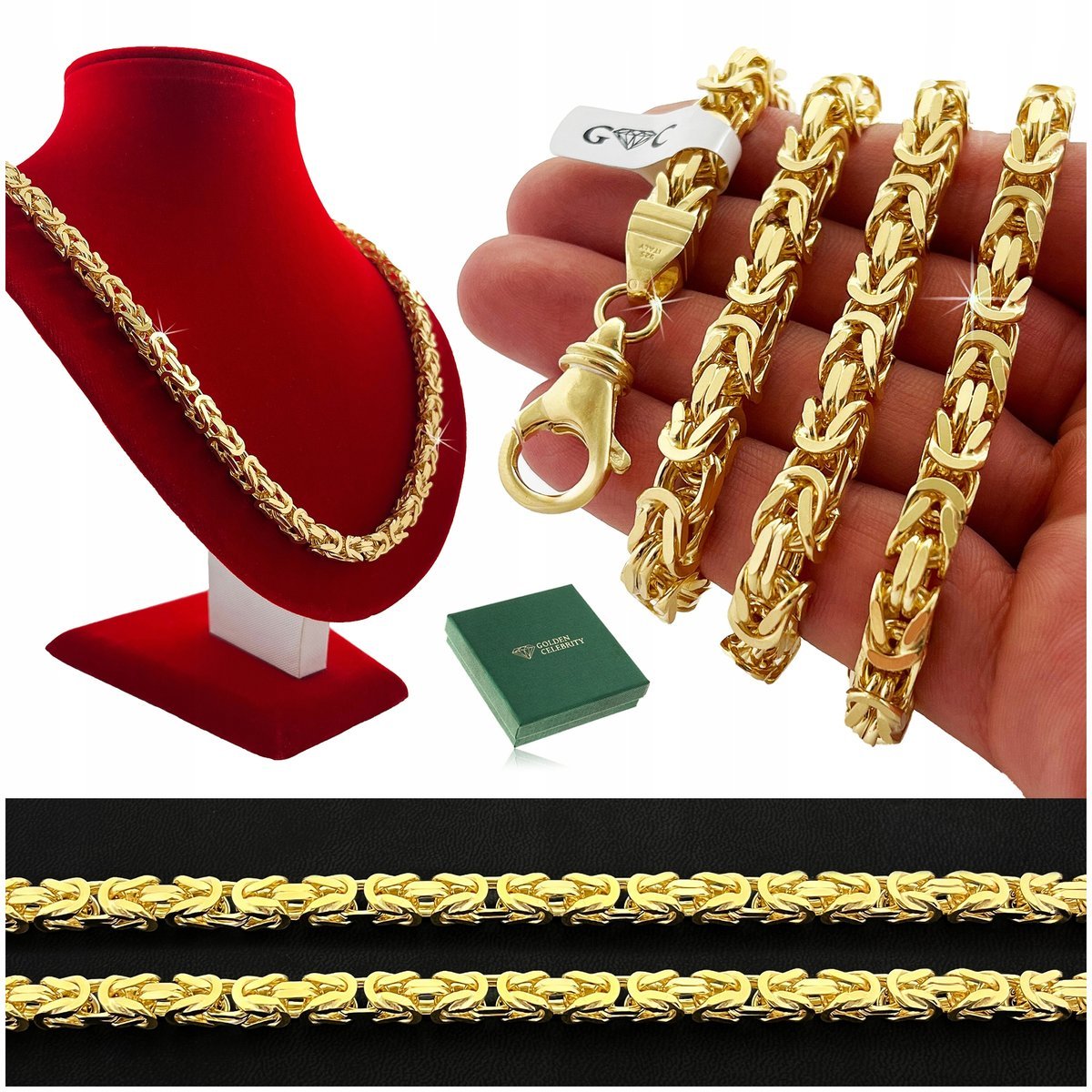 ZŁOTY ŁAŃCUSZEK MĘSKI SPLOT KRÓLEWSKI PR. 925/585 SREBRO POZŁACANE 60m/6mm