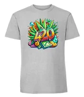 Koszulki męskie - Męska koszulka z nadrukiem - 420 - Pastelowy szary XXL - miniaturka - grafika 1