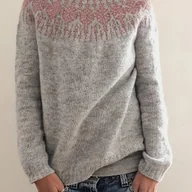 Swetry damskie - TEMU Sweter Damski Casual z Geometrycznym Wzorem w Kolorowe B - Długi Rękaw, Okrągły Dekolt, Szaro-Różowy , Przytulny Pulower na Jesień/Zimę, Średnio - miniaturka - grafika 1