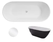 Wanny - Wanna Wolnostojąca Besco Moya Black&White 170 + klik-klak biały czyszczony od góry - miniaturka - grafika 1