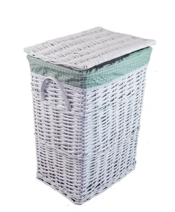 Kosz na pranie Kosz na pranie Skrzynia na pranie Wiklinowa okrągła biała pokrywa Worek na pranie W kratkę zielony 40x30 wys.55 - Kosze na bieliznę - miniaturka - grafika 1