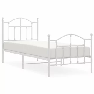 Metalowa rama łóżka z wezgłowiem i zanóżkiem, biała, 80x200 cm Lumarko! - Łóżka - miniaturka - grafika 1