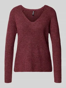 Sweter z dzianiny o kroju regular fit z prążkowaną fakturą model ‘ELLEN’ - Swetry damskie - miniaturka - grafika 1