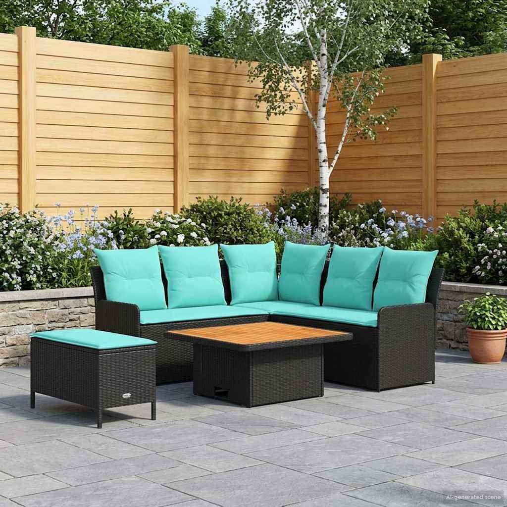 vidaXL Zestawy mebli z poduszką 5 pcs Czarny i Turkusowy Rattan PE