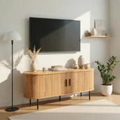 Szafki RTV - Szafka RTV do Salonu Dwudrzwiowa TRISH 120 cm Dąb Ryflowana Nowoczesna - miniaturka - grafika 1