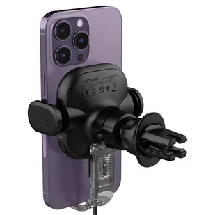 Spigen Uniwersalny Uchwyt Samochodowy z Ładowaniem Bezprzewodowym do Kratki Nawiweu UTS12 Onetap czarny - Uchwyty samochodowe do telefonów - miniaturka - grafika 4