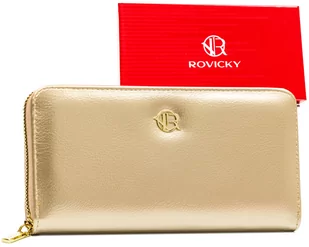 Portfel damski Rovicky eko piórnik na suwak portmonetka na karty i gotówkę, złoty - Portfele - miniaturka - grafika 1