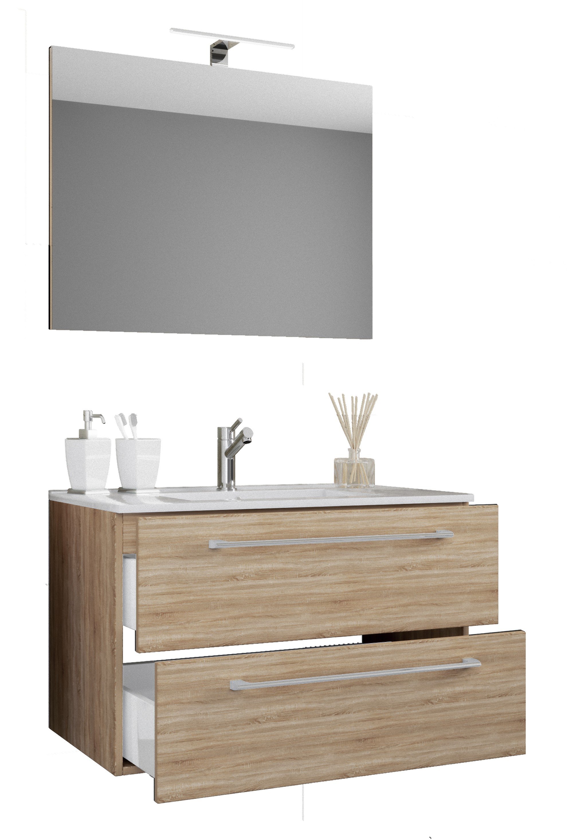 Badinos szafka łazienkowa lustro 60 cm,Replika dąb sonoma.