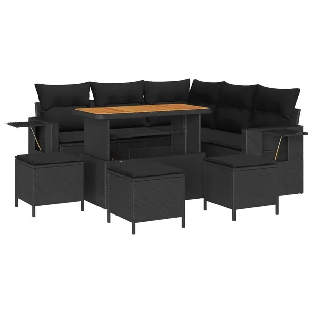 Zestaw Ogrodowy Sofa Narożna z Stołem, Polirattan, Czarny, 5 Osób