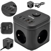 Przedłużacze i rozgałęźniki - Przedłużacz Kostka Zasilająca 4 Usb 3 Gniazda Smart Listwa Huslog - miniaturka - grafika 1