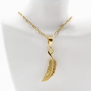 Naszyjnik Damski z Zawieszką Pióro, Srebro p.925 Złocone Czystym Złotem - Naszyjniki - miniaturka - grafika 1