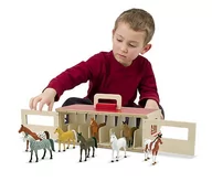 Zabawy w naśladowanie dorosłych - Drewniana Stajnia Dla Koników Przenośna + 8 Koni Melissa And Doug - miniaturka - grafika 1