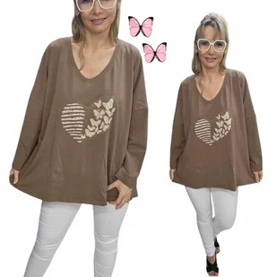 STYLOWA TUNIKA BAWEŁNA motyl cyrkonie na co dzień premium luźna 50 52 5XL - Bluzki damskie - miniaturka - grafika 1
