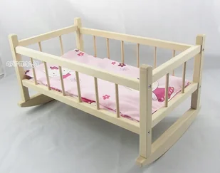 SOLIDNA DREWNIANA KOŁYSKA DLA LALEK Z POŚCIELĄ - Domki dla lalek - miniaturka - grafika 1