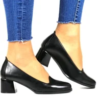 Półbuty damskie - DAMSKIE PÓŁBUTY CZÓŁENKA NA KLOCKU OBCASIE POTOCKI 12545 CZARNE LICOWE - miniaturka - grafika 1