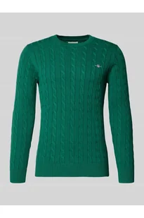 Sweter z dzianiny ze ściegiem warkoczowym i wyhaftowanym logo - Gant - Swetry męskie - miniaturka - grafika 1