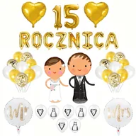 Wesele i ślub - 15 ROCZNICA ŚLUBU BALONY DEKORACJA ZESTAW ZŁOTY - miniaturka - grafika 1