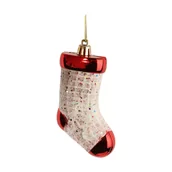 Bombki - Bombka plastikowa skarpeta 11cm czerwona brokatowa - miniaturka - grafika 1