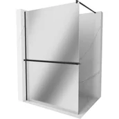 Ścianki i drzwi prysznicowe - Mexen Kioto+ ścianka prysznicowa z półką i relingiem 100 x 200 cm, lustro 8 mm, czarna - miniaturka - grafika 1