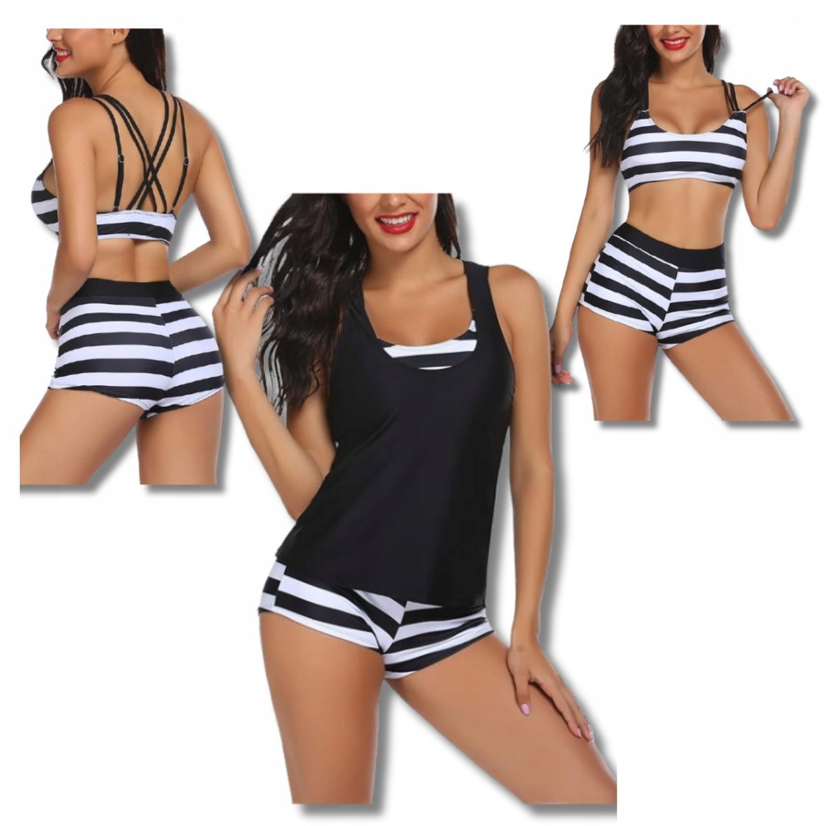 Stroj Kapielowy Damski Kosium Trzyczesciowy Kobiecy Tankini Fast Dry L