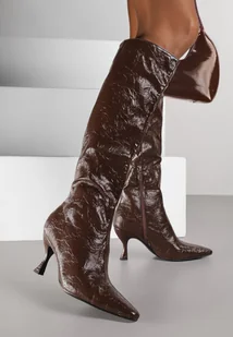 Brązowe Kozaki na Szpilce Vices z Marszczoną Cholewką z Efektem Spękań Tidvire - Kozaki damskie - miniaturka - grafika 1