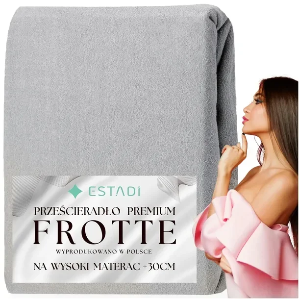 Prześcieradło FROTTE z gumką 120x200 +30cm na wysoki materac GRUBE Srebrny