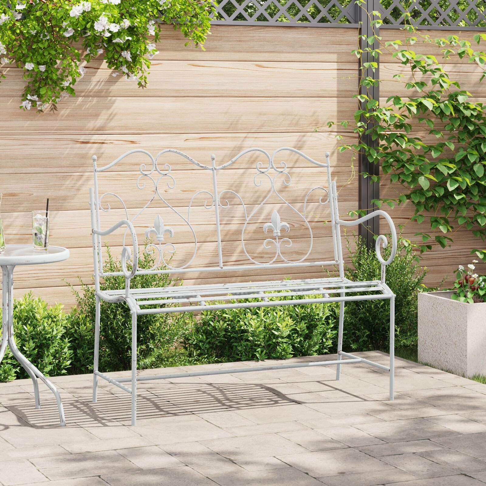 vidaXL ławka Biała Metalowa 104 x 54 x 93 cm Trwała Ławka ogrodowa