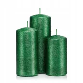 Świece - ZESTAW ŚWIEC OZDOBNYCH ZIELONE 3szt. - KOKON WALEC - miniaturka - grafika 1