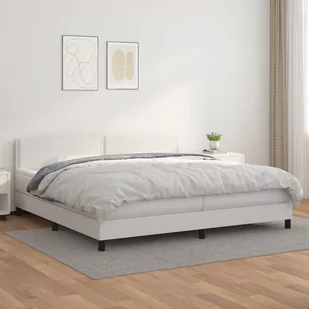Lumarko Łóżko kontynentalne z materacem, białe, ekoskóra 200x200 cm - Łóżka - miniaturka - grafika 1