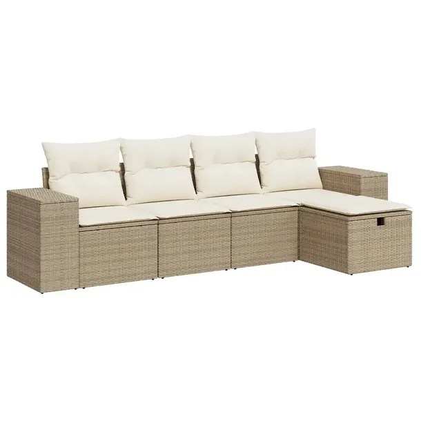 Zestaw wypoczynkowy ogrodowy 5-elementowy beżowy, rattan PE, wymiary 93x62
