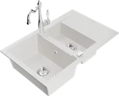 Zlewozmywaki z baterią - Mexen Gaspar zlewozmywak granitowy 1,5-komorowy z ociekaczem i baterią kuchenną Carla, biały - 6507-20-670700-00 - miniaturka - grafika 1