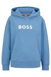 BOSS Damska bluza z kapturem typu C Edelight z bawełny terry z kontrastującym logo, Open Blue474, L - Bluzy damskie - miniaturka - grafika 1