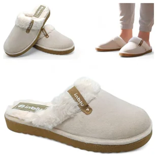 Kapcie Domowe Ciepłe Klapki Damskie Wygodne Inblu Beżowe Laczki Futerko 39 - Kapcie damskie - miniaturka - grafika 1