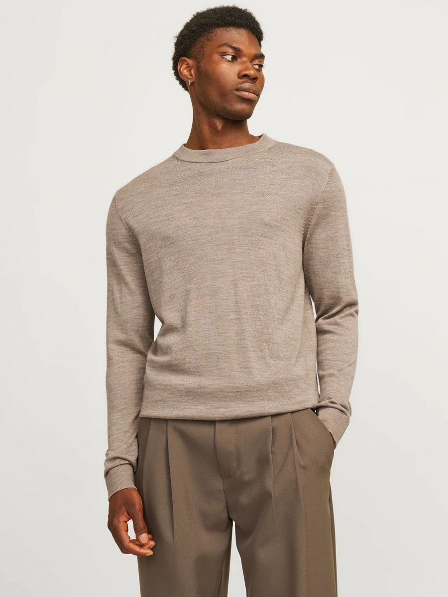 maglie uomo jack and jones 12216817 merino crew greige
