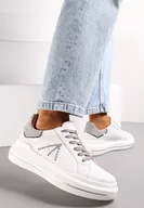 Sneakersy damskie - Biało-Szare Sneakersy w Cyrkonie na Grubej Podeszwie Nicala - miniaturka - grafika 1