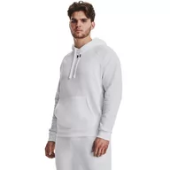 Bluzy sportowe męskie - Męska bluza dresowa nierozpinana z kapturem Under Armour UA Rival Fleece Hoodie - biała - UNDER ARMOUR - miniaturka - grafika 1