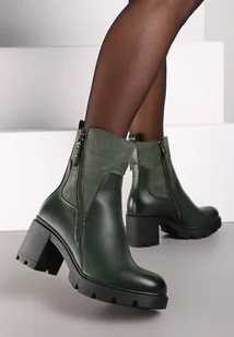 Zielone Botki na Obcasie i Tłoczonej Platformie z Ozdobnym Suwakiem Vivirae - Botki damskie - miniaturka - grafika 1