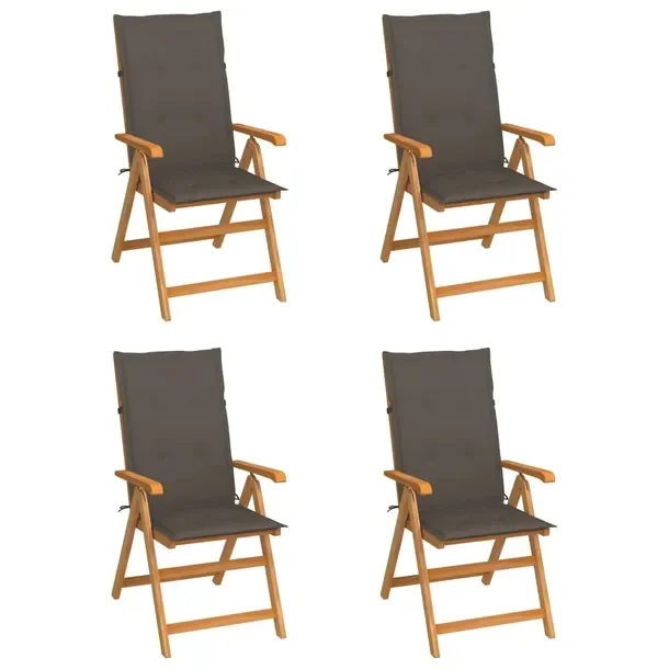 Zestaw 4 składanych krzeseł ogrodowych z tekowego drewna, 57x71,5x100cm,