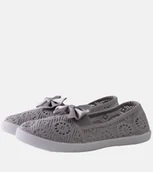 Buty dla dziewczynek - Szare ażurowe balerinki dziecięce Bubby -27 - miniaturka - grafika 1