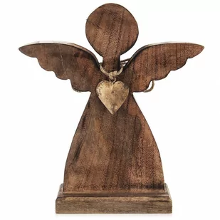 Figurka anioła drewniana z metalowym złotym sercem 27x30 cm kod: O-351807 - Ozdoby bożonarodzeniowe - miniaturka - grafika 1