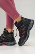 Buty trekkingowe damskie - Czarne buty trekkingowe damskie na bieżnikowanej podeszwie z regulowaną elastyczną sznurówką czerwone wstawki softshell Casu 2310-3W - miniaturka - grafika 1