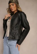 Kurtki damskie - Czarna Kurtka Typu Ramoneska ze Stójką o Taliowanym Kroju Zalithara - miniaturka - grafika 1