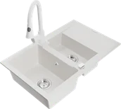 Zlewozmywaki z baterią - Mexen Gaspar zlewozmywak granitowy 1,5-komorowy z ociekaczem i baterią kuchenną Elia, biały - 6507-20-670101-20 - miniaturka - grafika 1